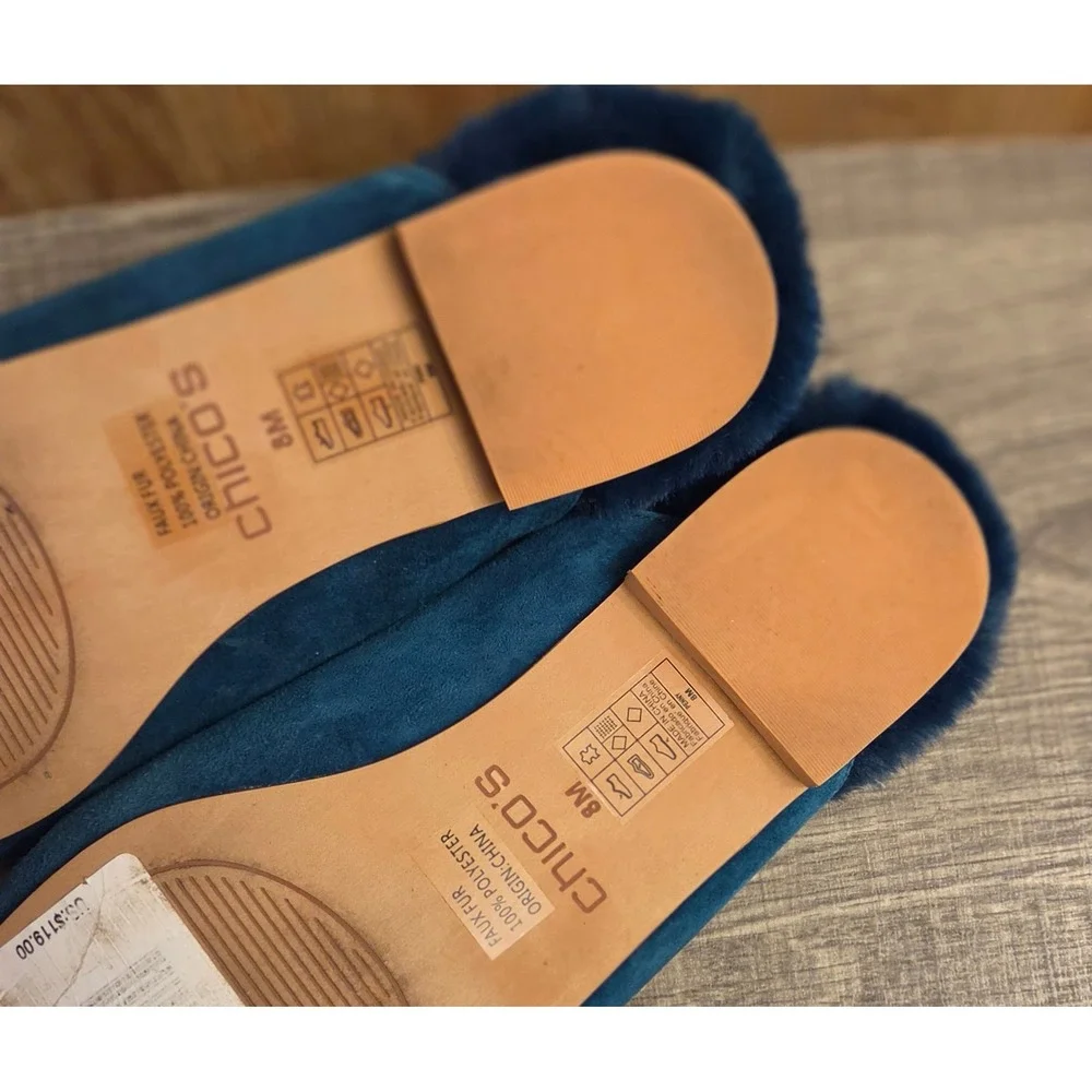 Chico's Striking Teal Faux Fur Penny‎ Flats Womens Size 8